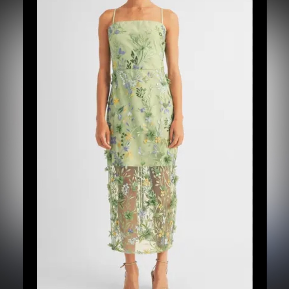 Arose Studio Hailey Embroidered Sheath Midi Dress